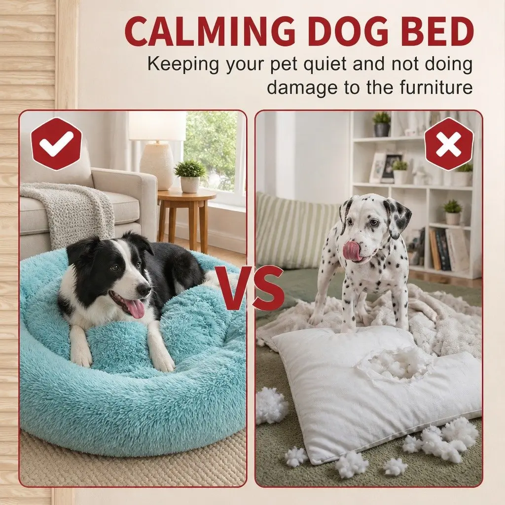 Dog Bed Round Plush Warm Sleeping Mat Large 90cm
