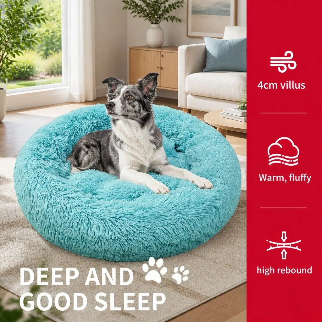 Dog Bed Round Plush Warm Sleeping Mat Large 90cm