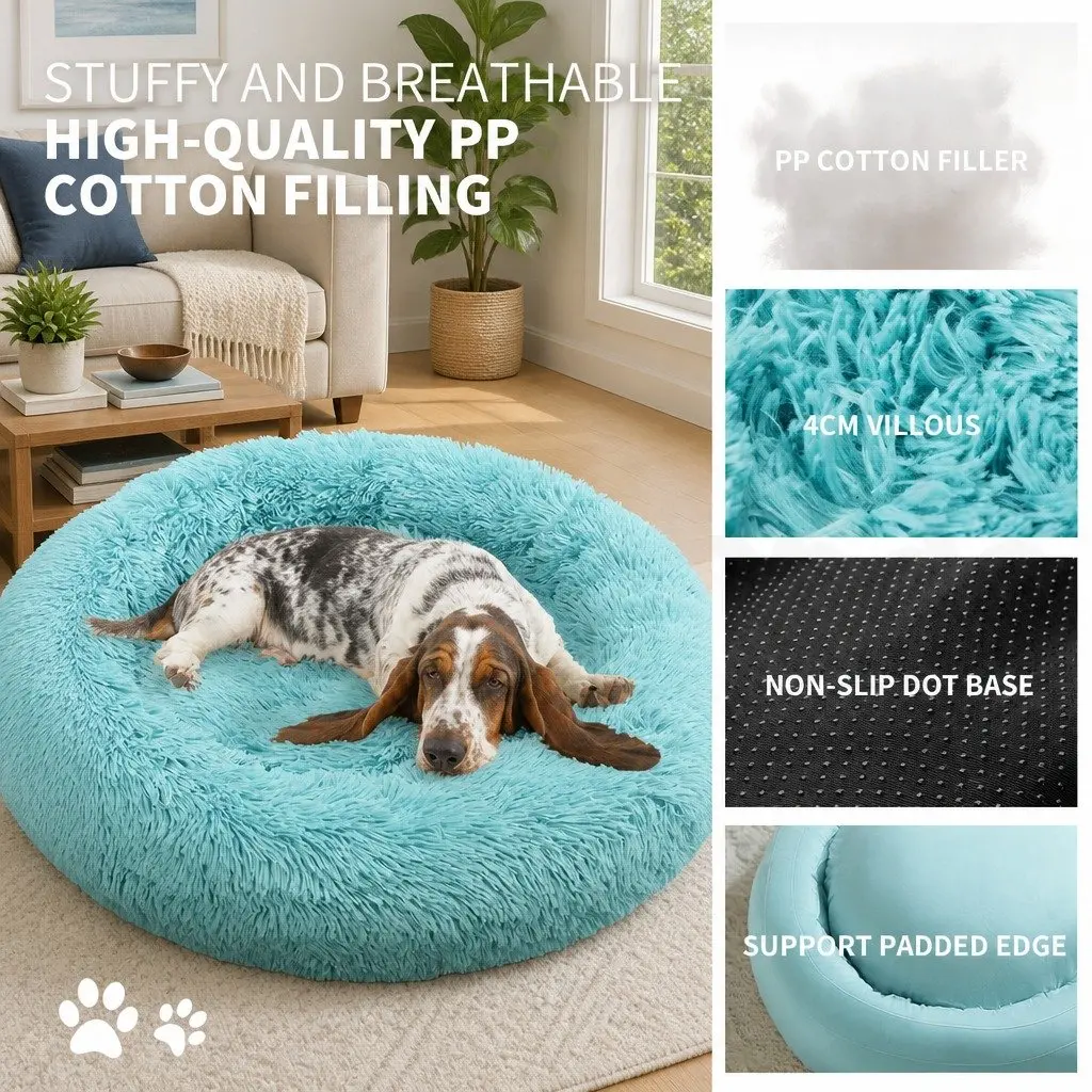 Dog Bed Round Plush Warm Sleeping Mat Large 90cm