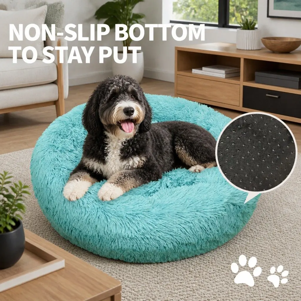 Dog Bed Round Plush Warm Sleeping Mat Large 90cm