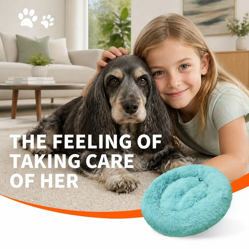 Dog Bed Round Plush Warm Sleeping Mat Large 90cm