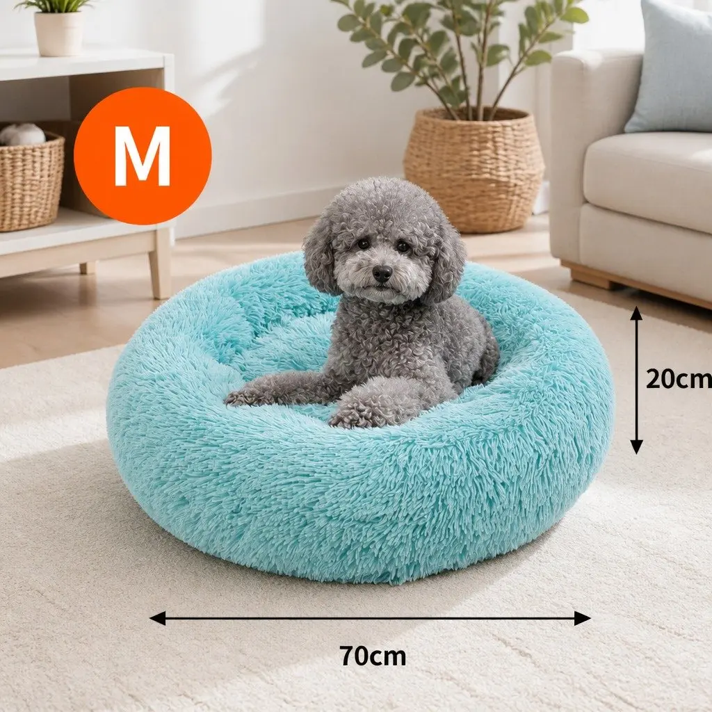 Medium Plush Dog Bed Warm Round Nest 70cm Green