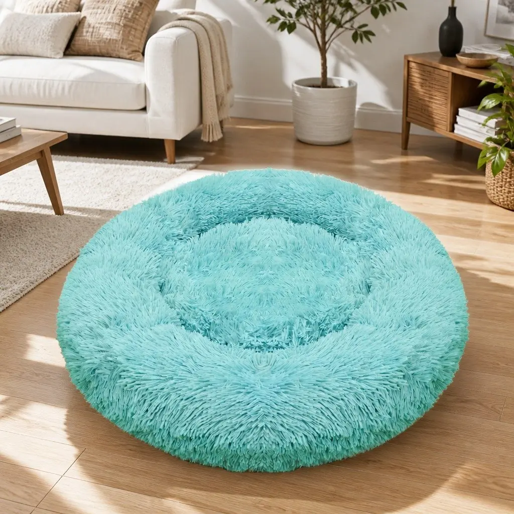 Medium Plush Dog Bed Warm Round Nest 70cm Green