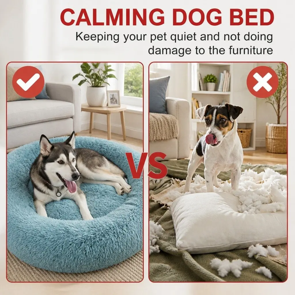Medium Plush Dog Bed Warm Round Nest 70cm Green