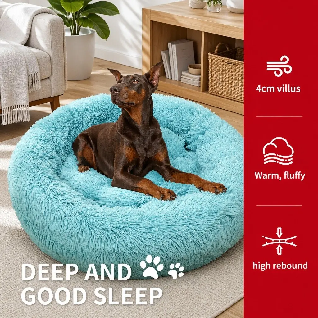 Medium Plush Dog Bed Warm Round Nest 70cm Green