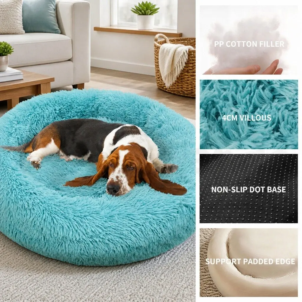 Medium Plush Dog Bed Warm Round Nest 70cm Green