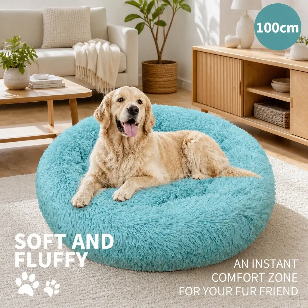 Plush Dog Bed Warm Nest Soft Cushion 100cm Teal