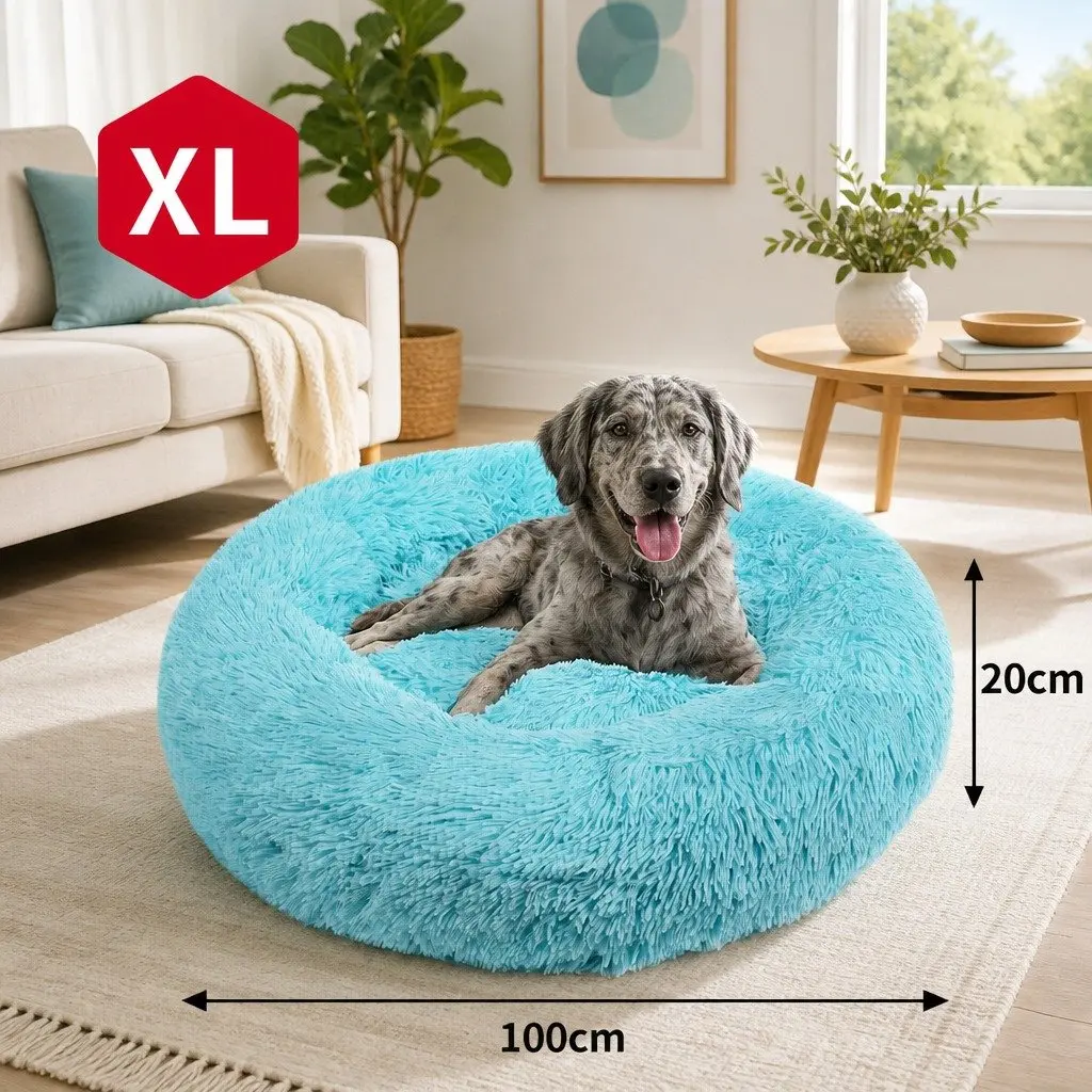 Plush Dog Bed Warm Nest Soft Cushion 100cm Teal