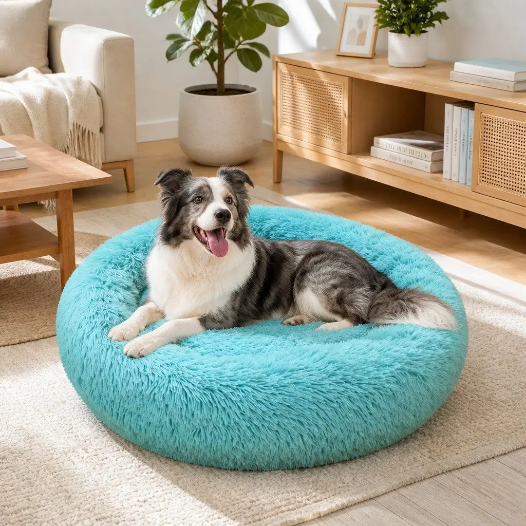 Plush Dog Bed Warm Nest Soft Cushion 100cm Teal