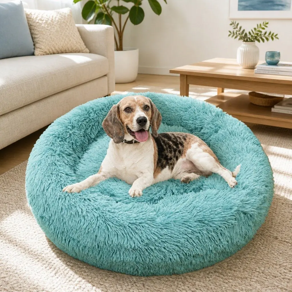Plush Dog Bed Warm Nest Soft Cushion 100cm Teal