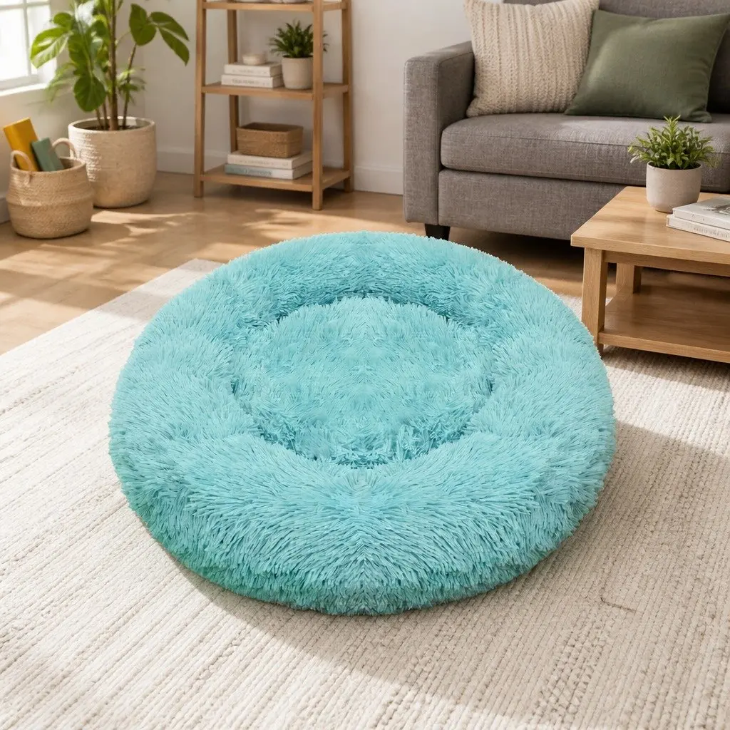 Plush Dog Bed Warm Nest Soft Cushion 100cm Teal