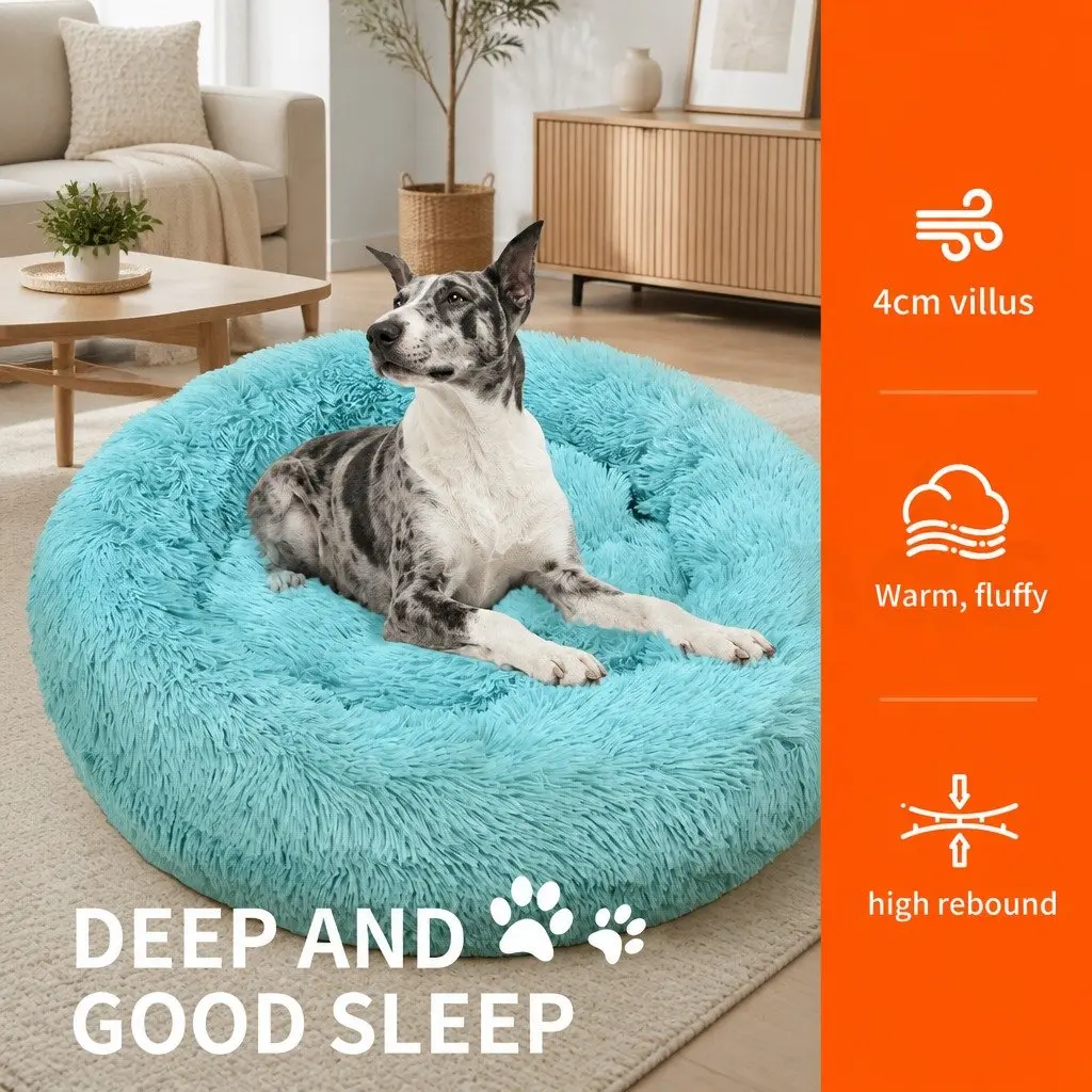 Plush Dog Bed Warm Nest Soft Cushion 100cm Teal