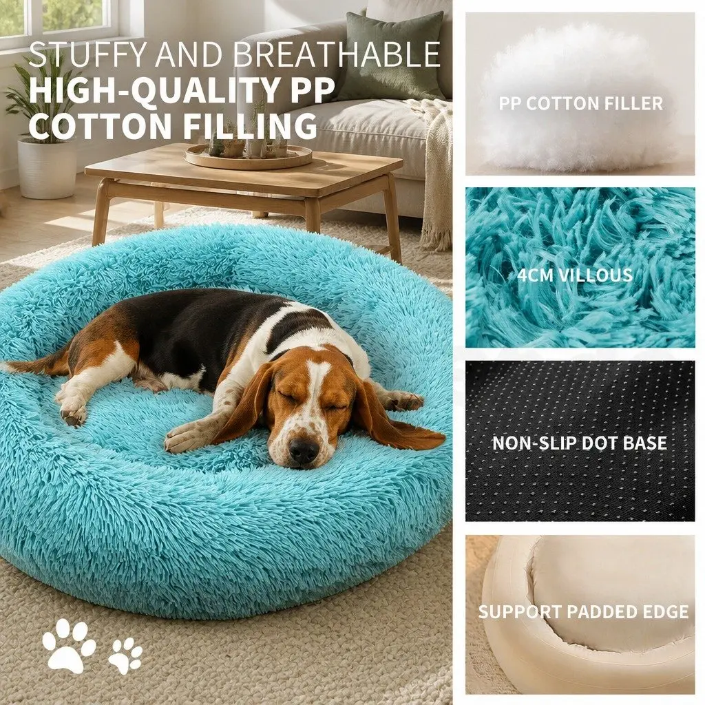 Plush Dog Bed Warm Nest Soft Cushion 100cm Teal