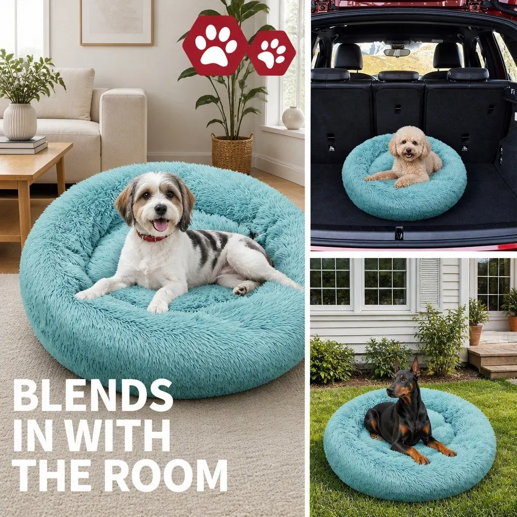Plush Dog Bed Warm Nest Soft Cushion 100cm Teal