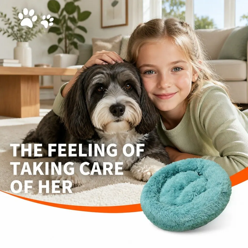Plush Dog Bed Warm Nest Soft Cushion 100cm Teal