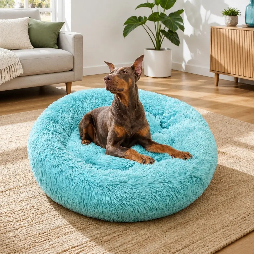 Round Pet Dog Bed Plush Warm Nest Comfy Sleep Kennel Cushion 120cm Green