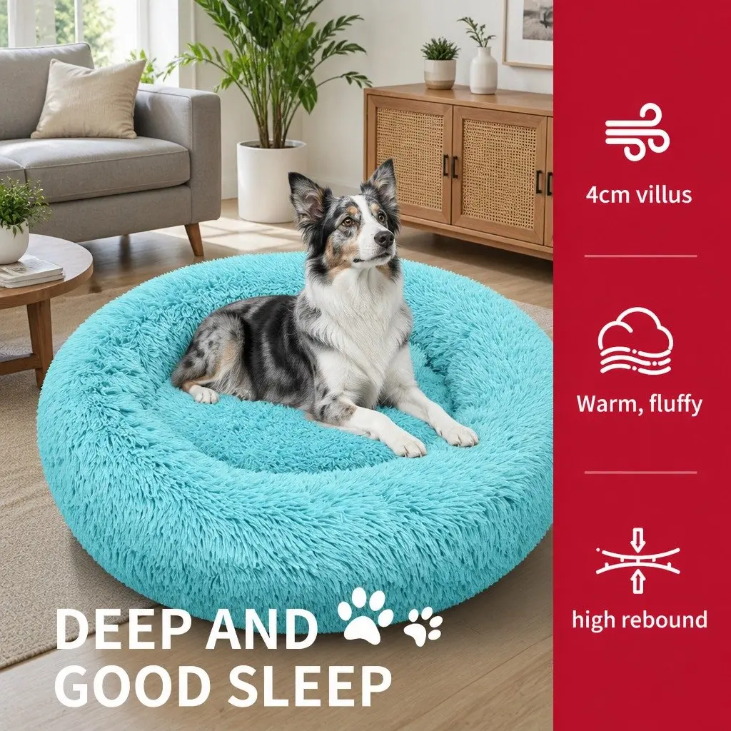 Round Pet Dog Bed Plush Warm Nest Comfy Sleep Kennel Cushion 120cm Green