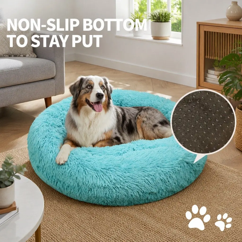 Round Pet Dog Bed Plush Warm Nest Comfy Sleep Kennel Cushion 120cm Green