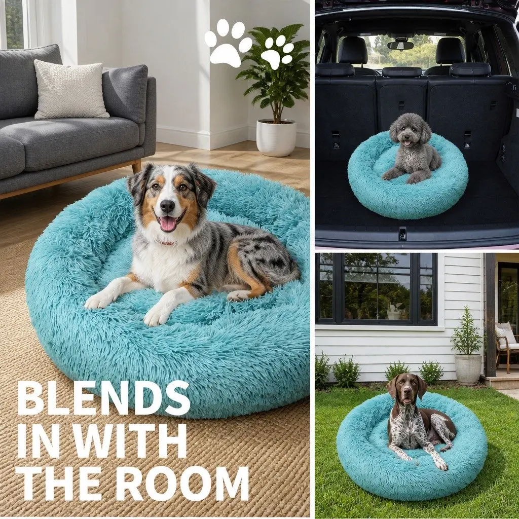 Round Pet Dog Bed Plush Warm Nest Comfy Sleep Kennel Cushion 120cm Green