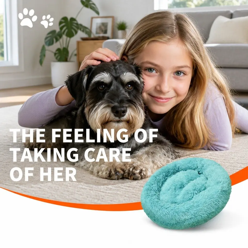 Round Pet Dog Bed Plush Warm Nest Comfy Sleep Kennel Cushion 120cm Green