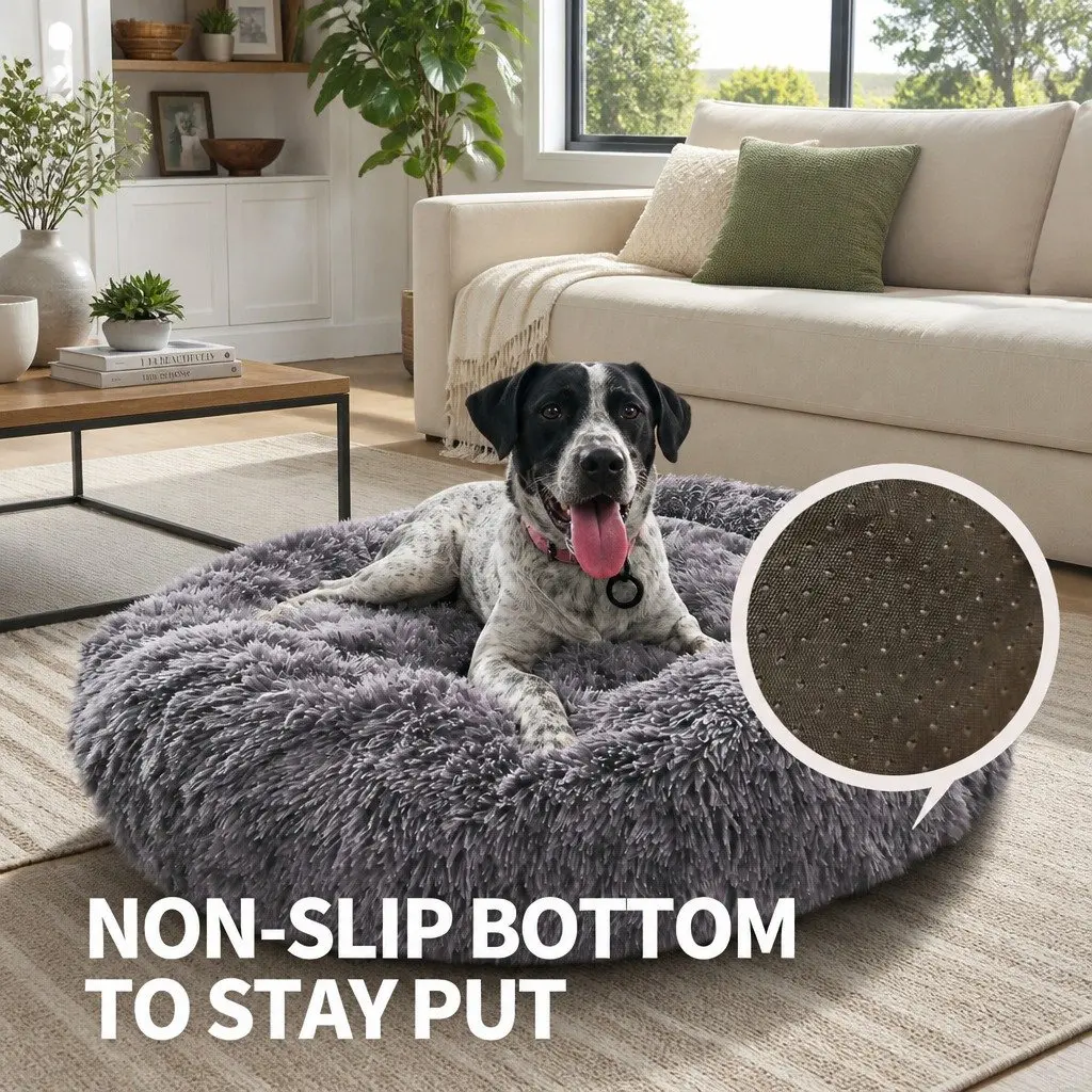 Pet Calming Bed Round Plush Warm Soft Sleeping Nest with Washable Zipper Cover