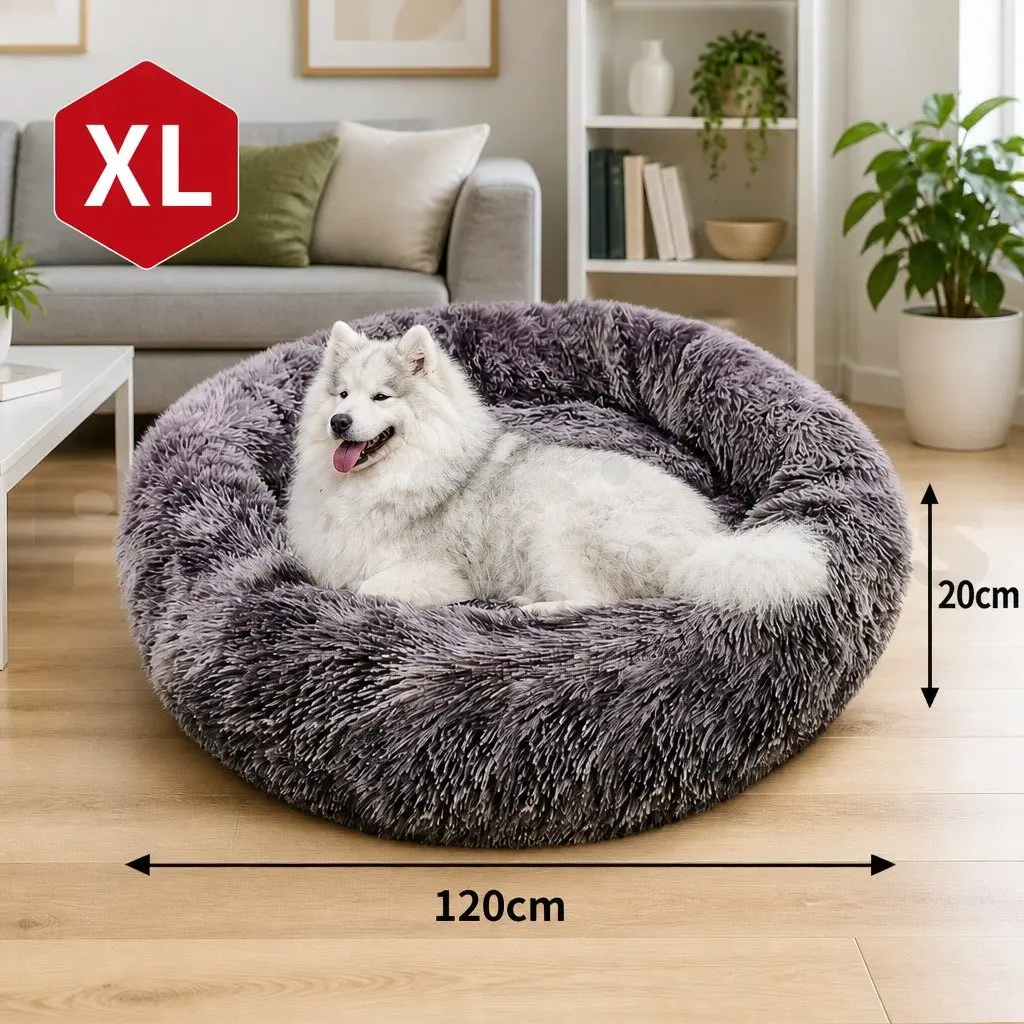 Pet Bed Soft Plush Round Calming Kennel Removable Washable 120cm