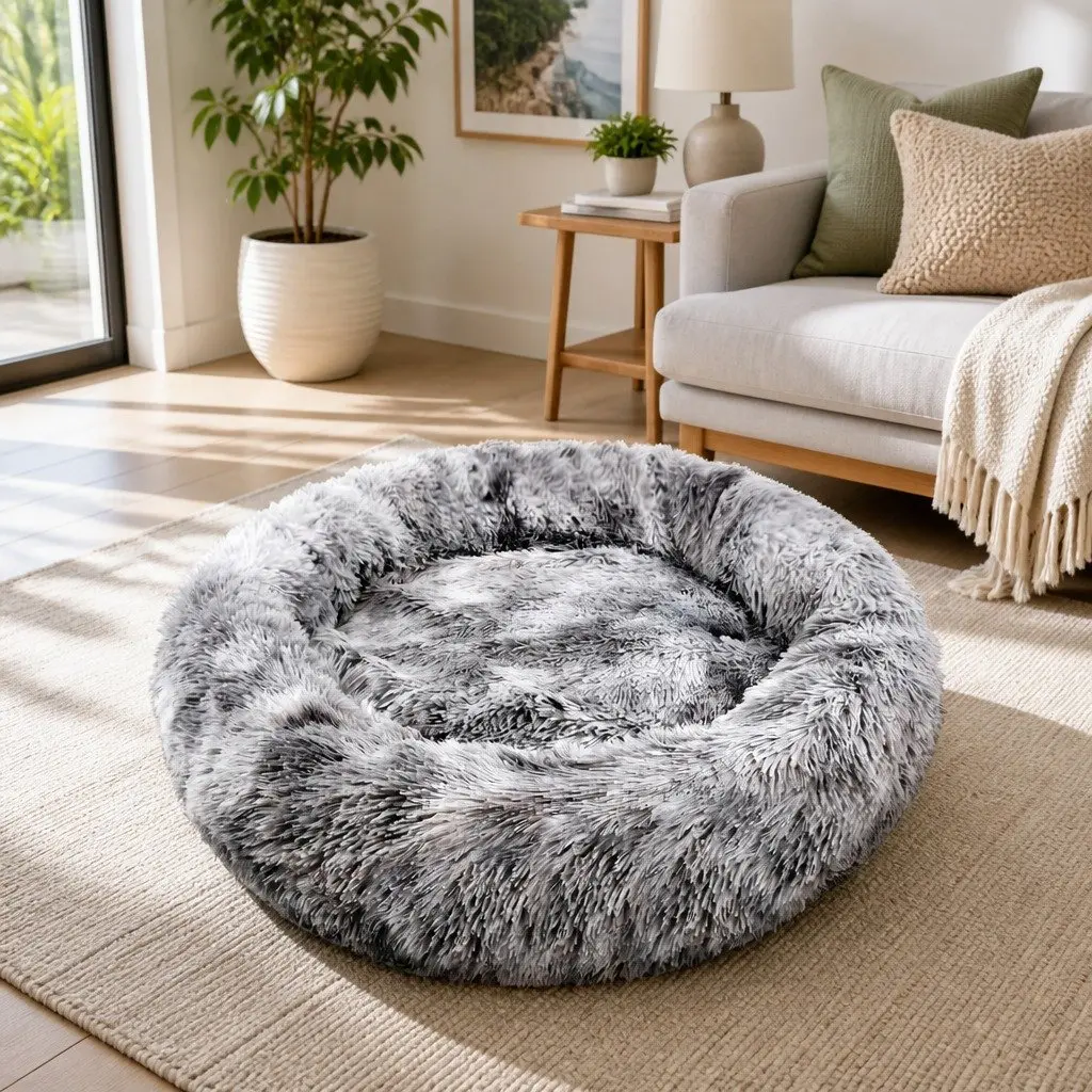 Pet Bed Soft Plush Round Calming Kennel Removable Washable 120cm
