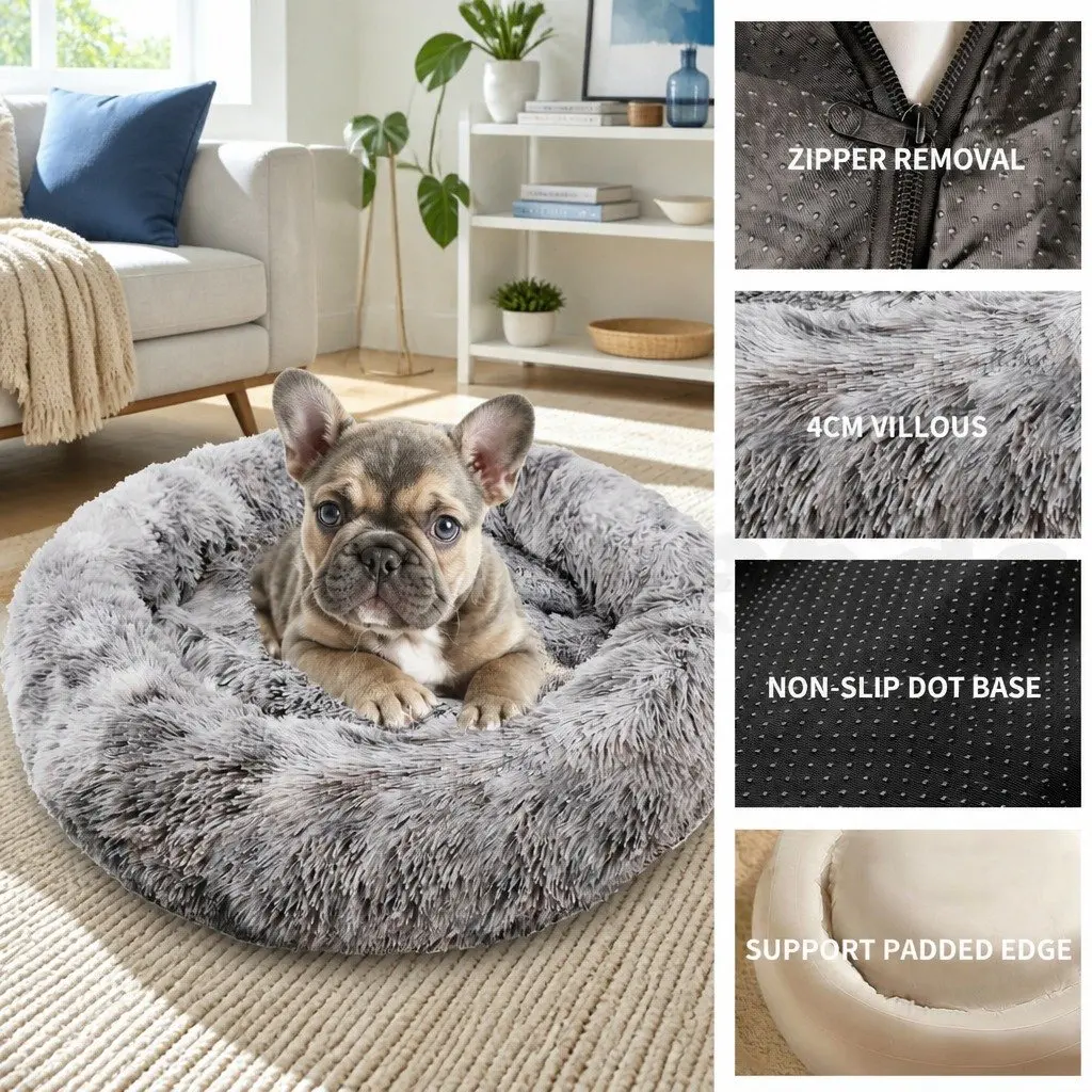 Pet Bed Soft Plush Round Calming Kennel Removable Washable 120cm