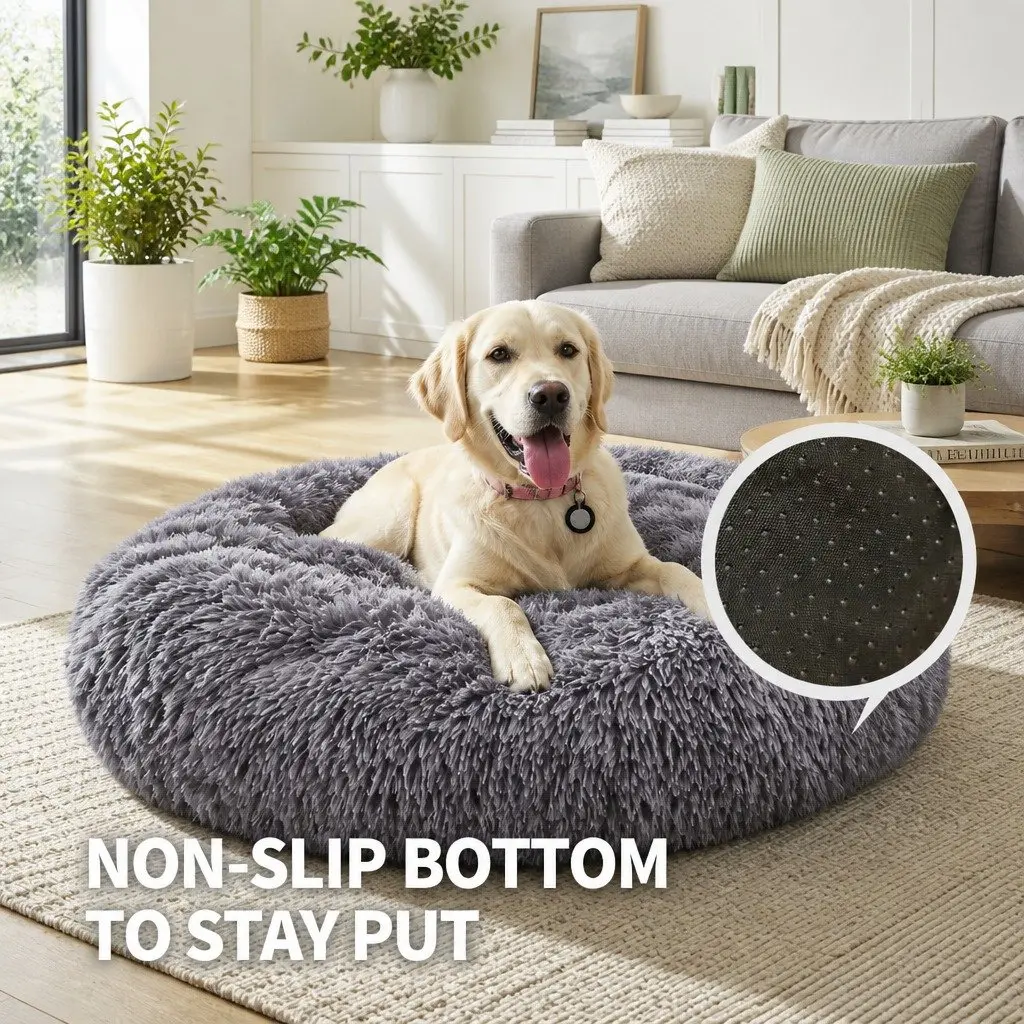 Pet Bed Soft Plush Round Calming Kennel Removable Washable 120cm