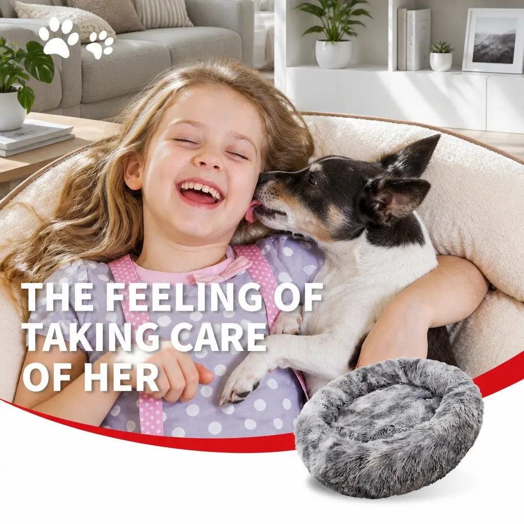 Pet Bed Soft Plush Round Calming Kennel Removable Washable 120cm