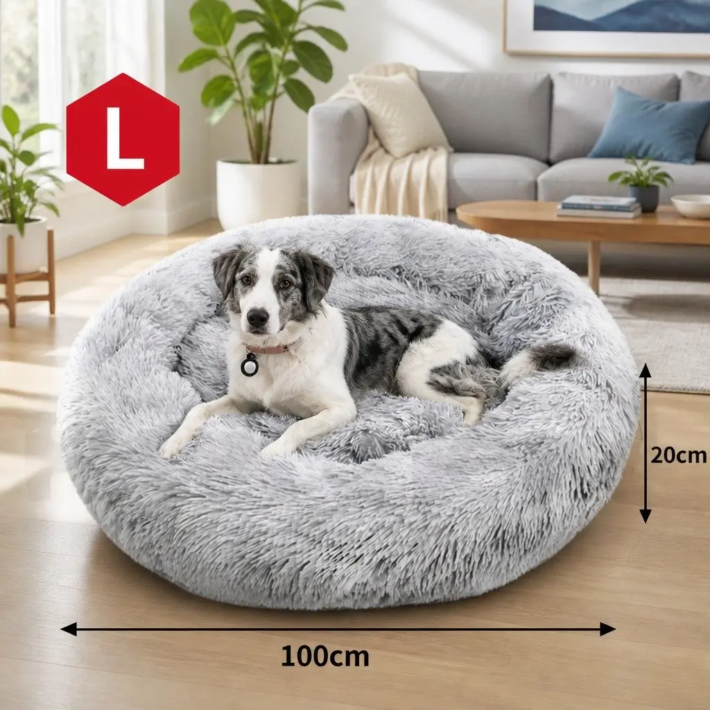 Pet Bed Round Soft Plush Washable 100cm Dog Cat Sleeping Mat