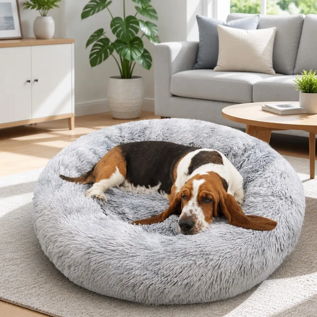 Pet Bed Round Soft Plush Washable 100cm Dog Cat Sleeping Mat