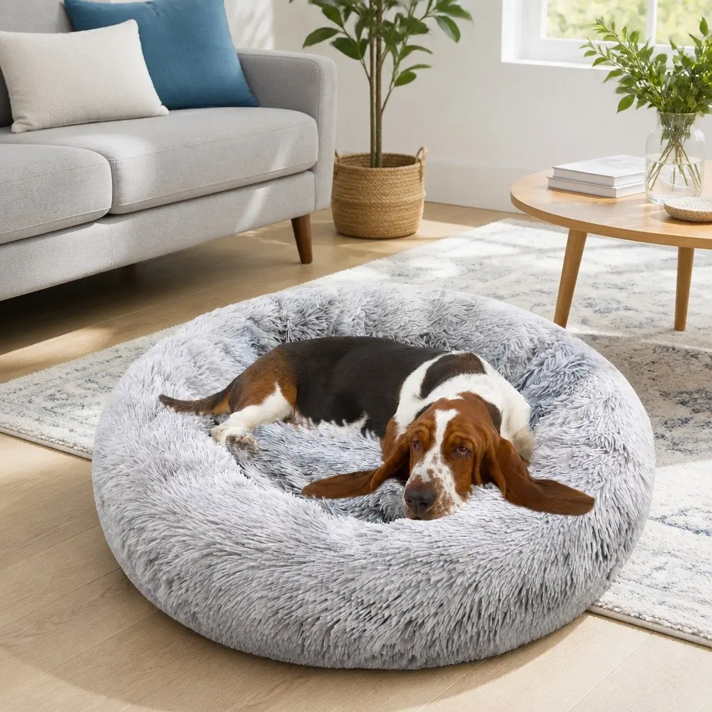 Pet Bed Round Soft Plush Washable 100cm Dog Cat Sleeping Mat
