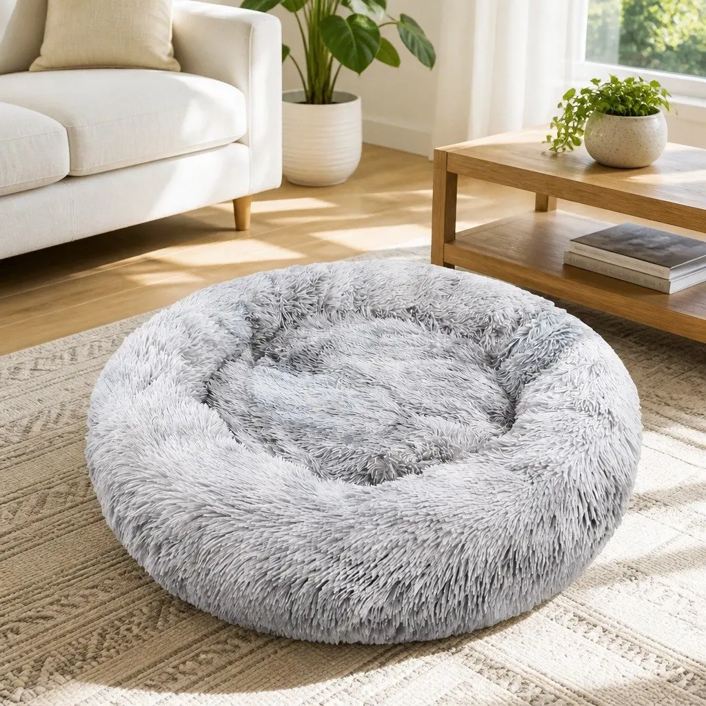 Pet Bed Round Soft Plush Washable 100cm Dog Cat Sleeping Mat