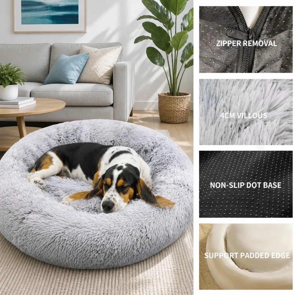 Pet Bed Round Soft Plush Washable 100cm Dog Cat Sleeping Mat