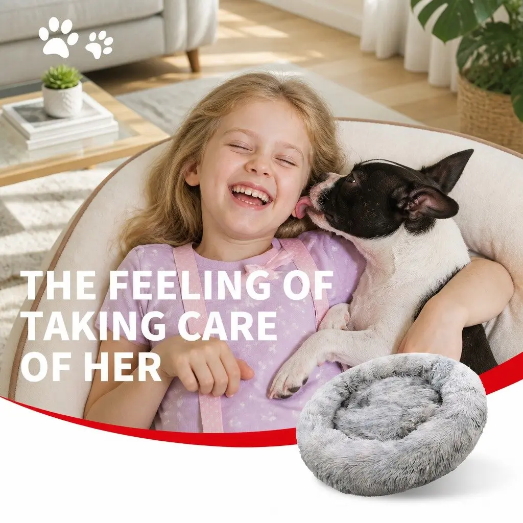Pet Bed Round Nest Warm Plush Washable Small 70cm