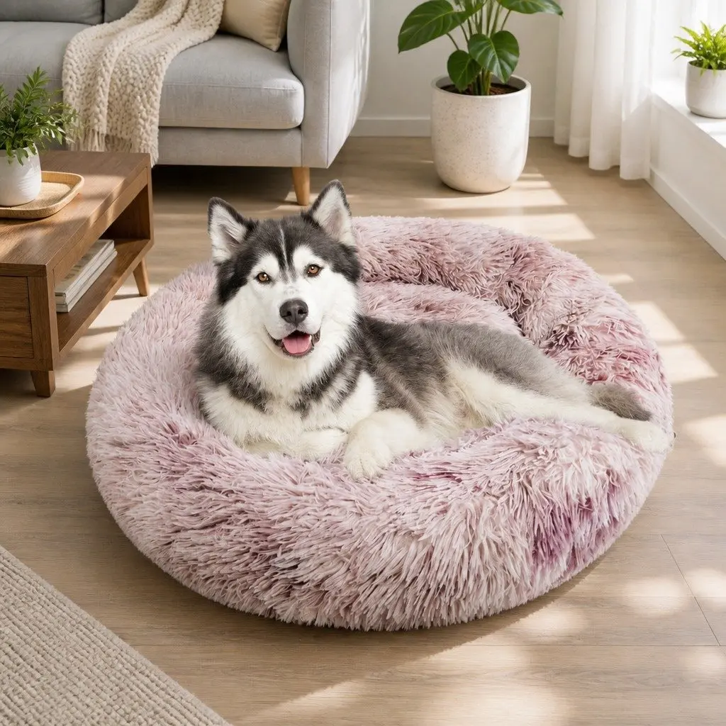 Pet Bed Round Nest Plush Comfy 100cm for Dogs Cats