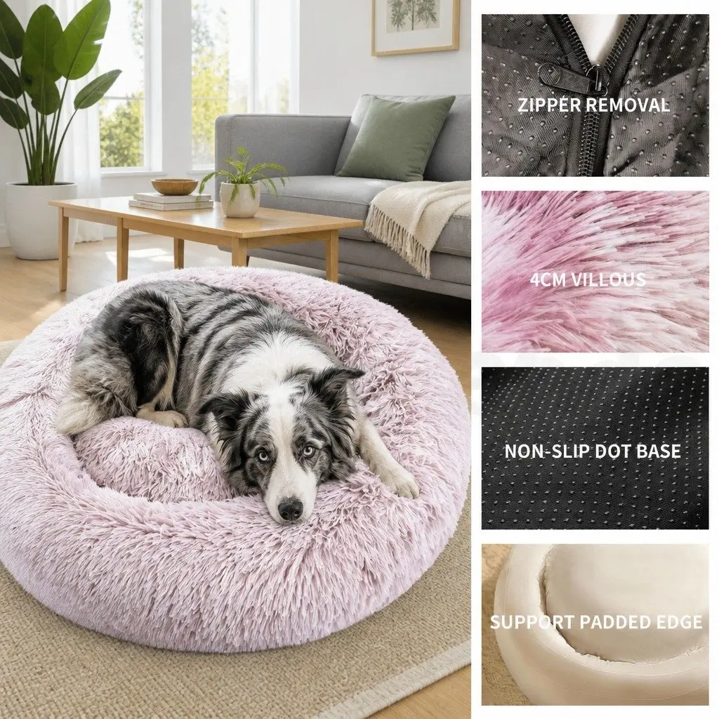 Pet Bed Round Nest Plush Comfy 100cm for Dogs Cats