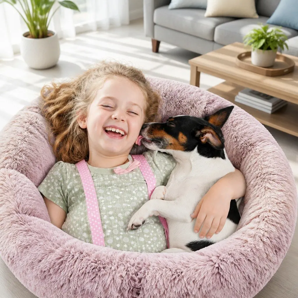 Pet Bed Round Nest Plush Comfy 100cm for Dogs Cats
