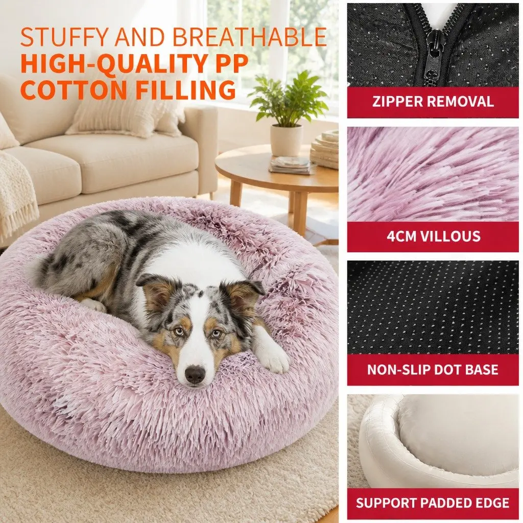 Dog Cat Pet Calming Bed Round Plush Comfy Sleeping Cave 120cm