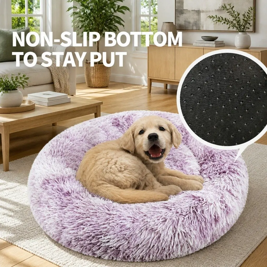 Dog Cat Pet Calming Bed Round Plush Comfy Sleeping Cave 120cm