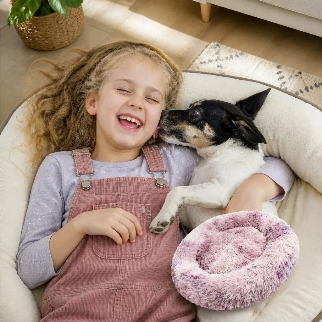 Dog Cat Pet Calming Bed Round Plush Comfy Sleeping Cave 120cm