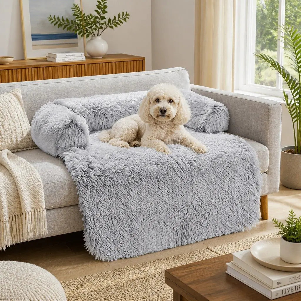 Pet Sofa Bed Waterproof Calming Plush 76x76x15cm