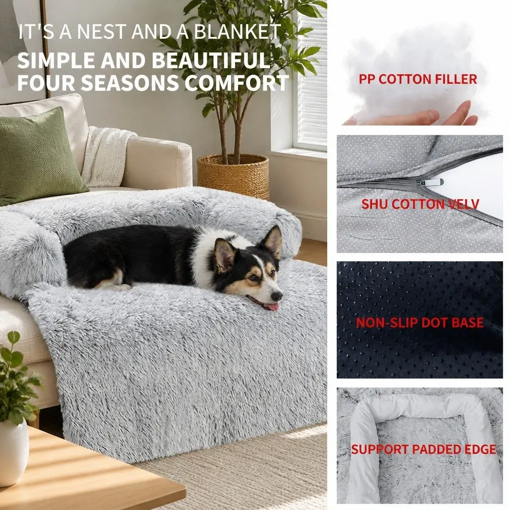 Pet Sofa Bed Waterproof Calming Plush 76x76x15cm