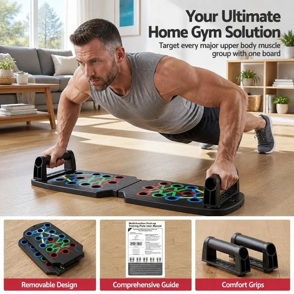 Push Up Board Multi Function Color Coded System Portable Home Gym Equipment Black