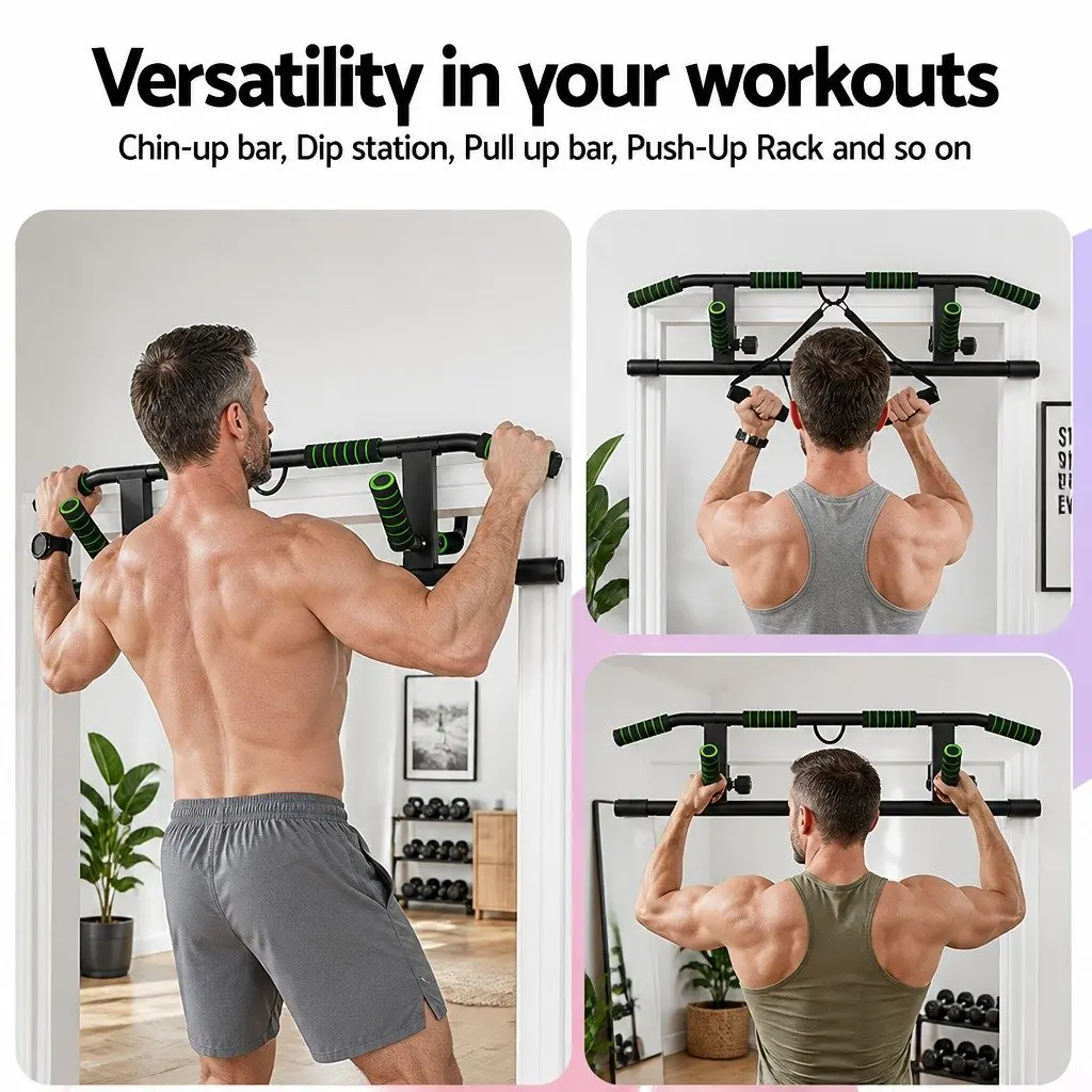 Multi-Grip Pull Up Bar 101cm Black for Home Gym Exercise with Anti-Slip Foam Handles