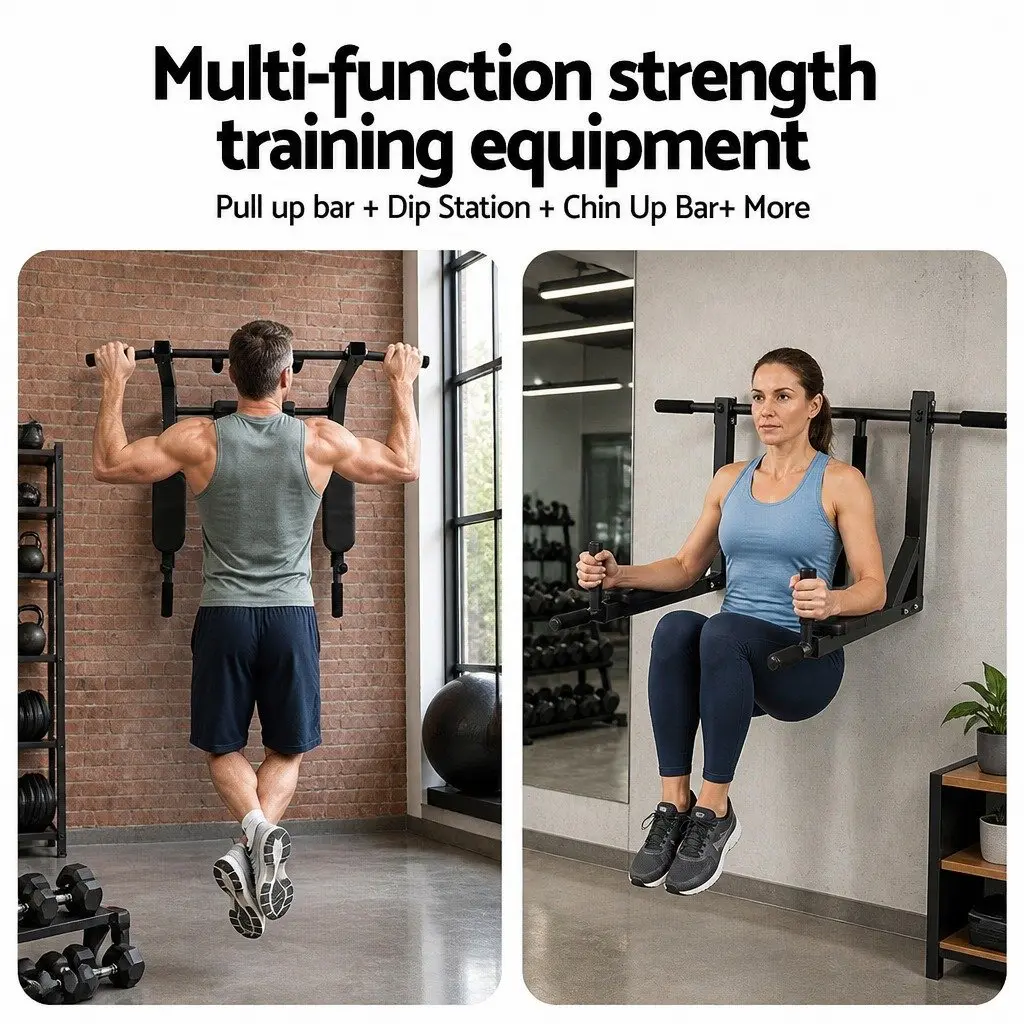 Pull Up Bar Dip Station Multi Gym Heavy Duty 150kg Black
