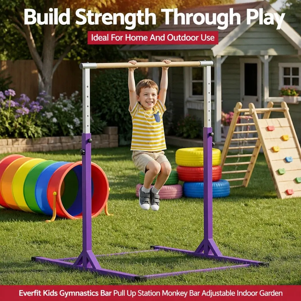 Kids Gymnastics Bar Adjustable Height 103 to 158cm Indoor Outdoor Training
