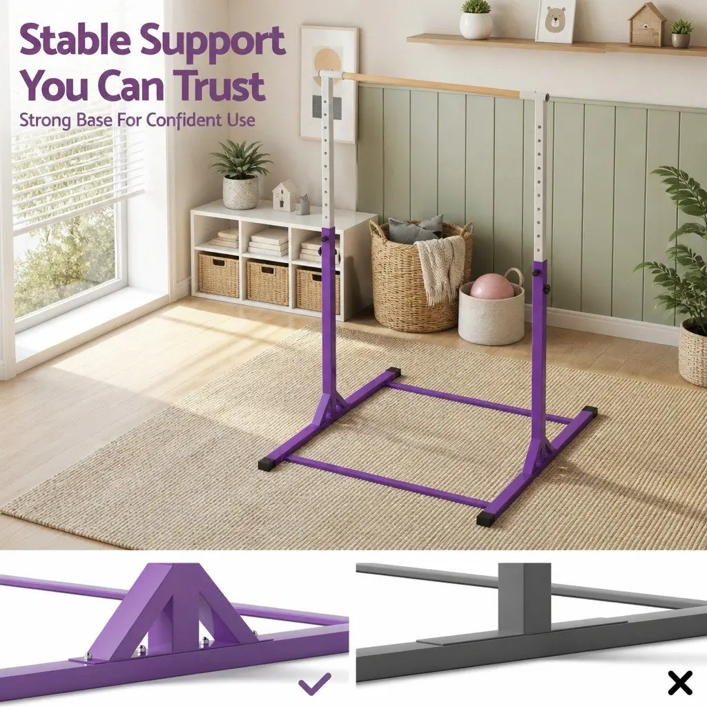 Kids Gymnastics Bar Adjustable Height 103 to 158cm Indoor Outdoor Training