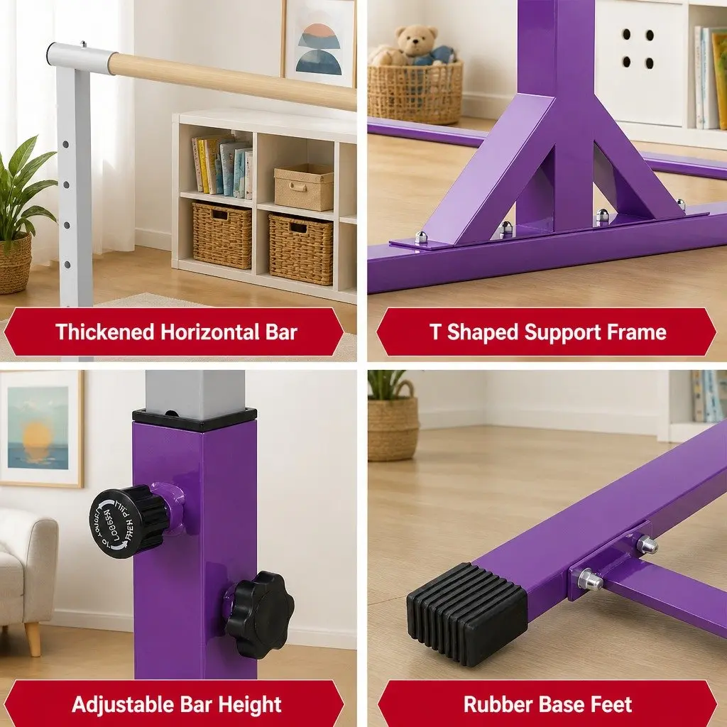 Kids Gymnastics Bar Adjustable Height 103 to 158cm Indoor Outdoor Training